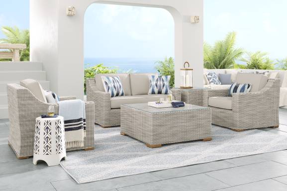 Patmos Gray Outdoor Loveseat with Linen Cushions