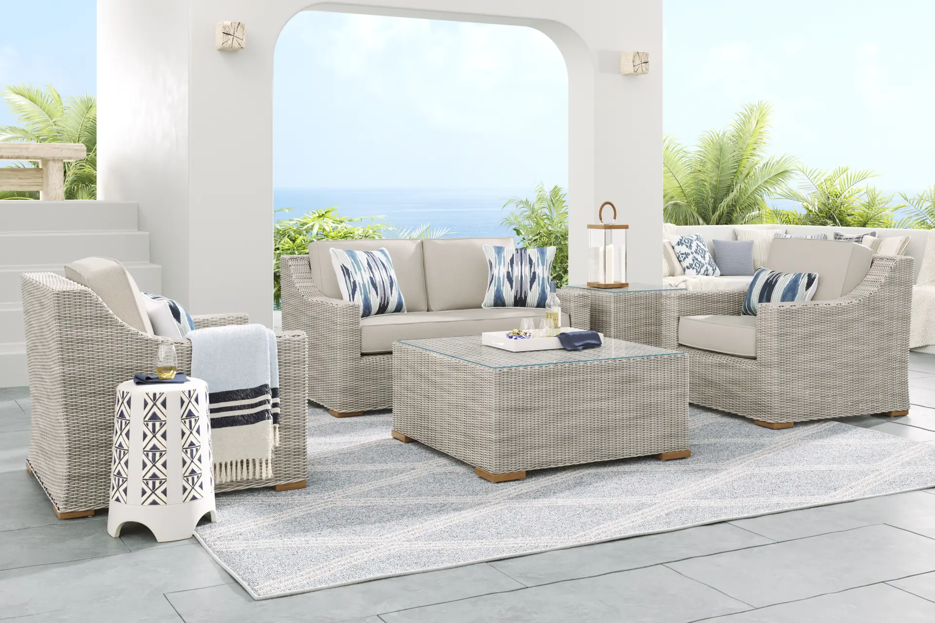 Patmos Gray 4 Pc Outdoor Loveseat Seating Set with Linen Cushions