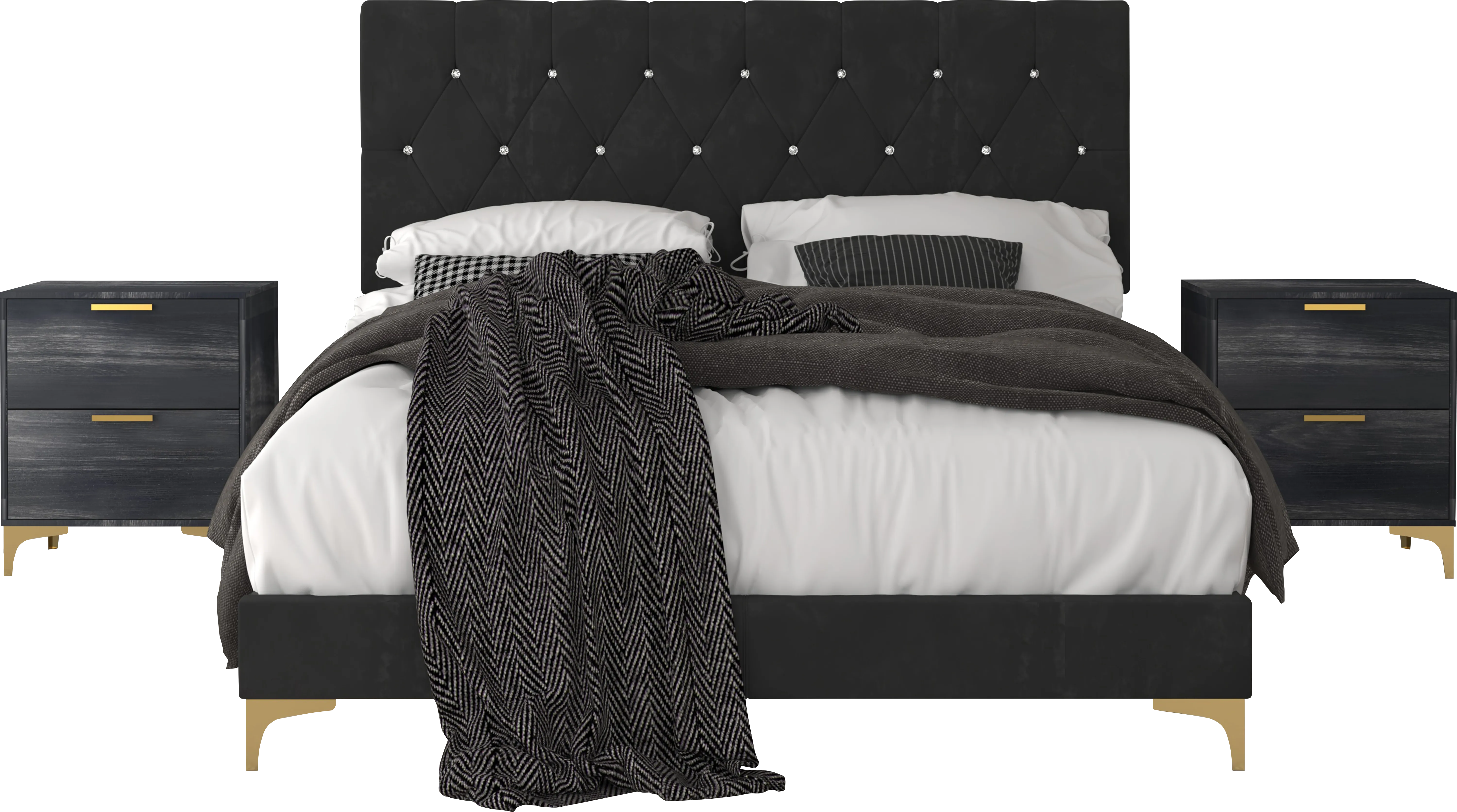 Allengrove Black Queen Bed with 2 Nightstands - Thumbnail - Image 1