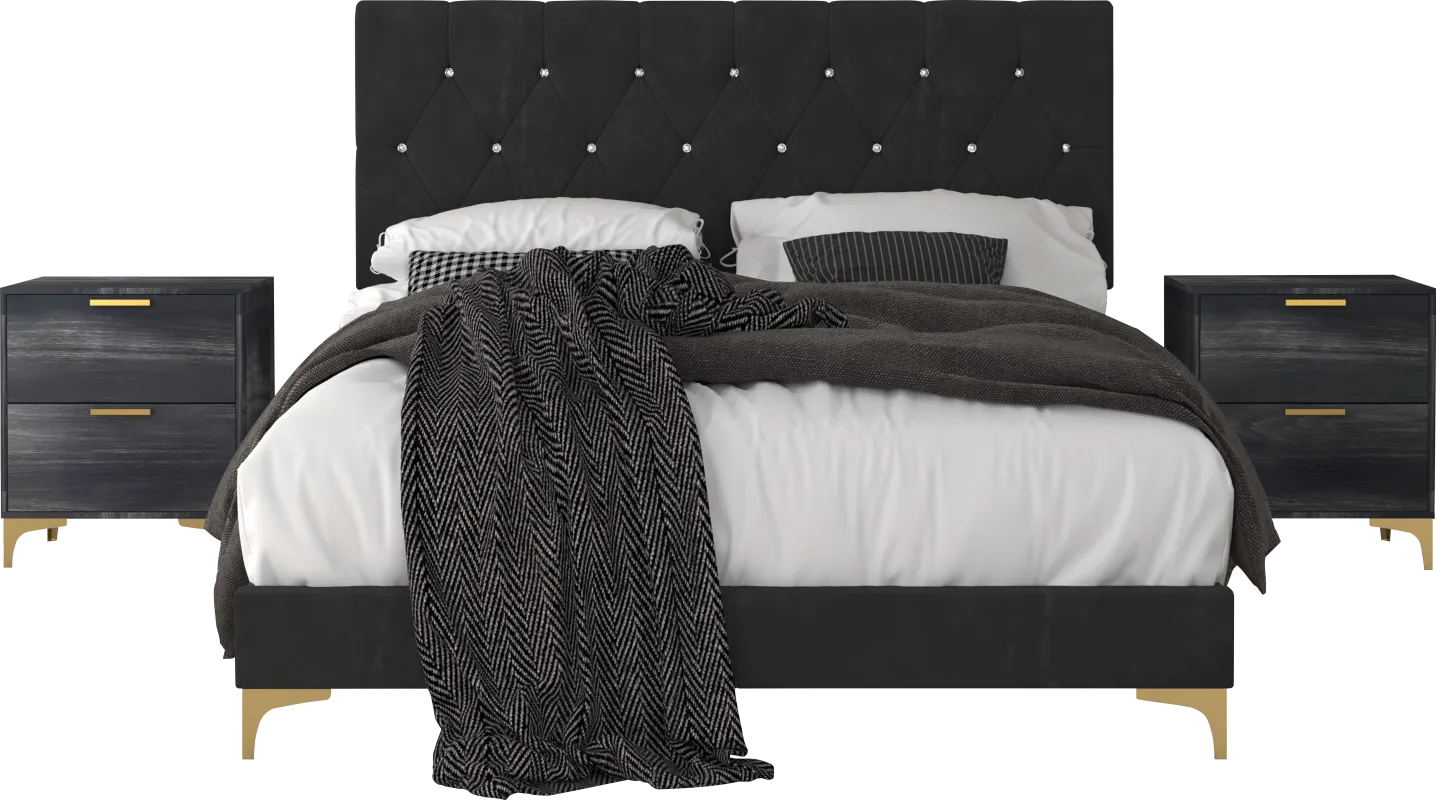 Allengrove Black King Bed with 2 Nightstands
