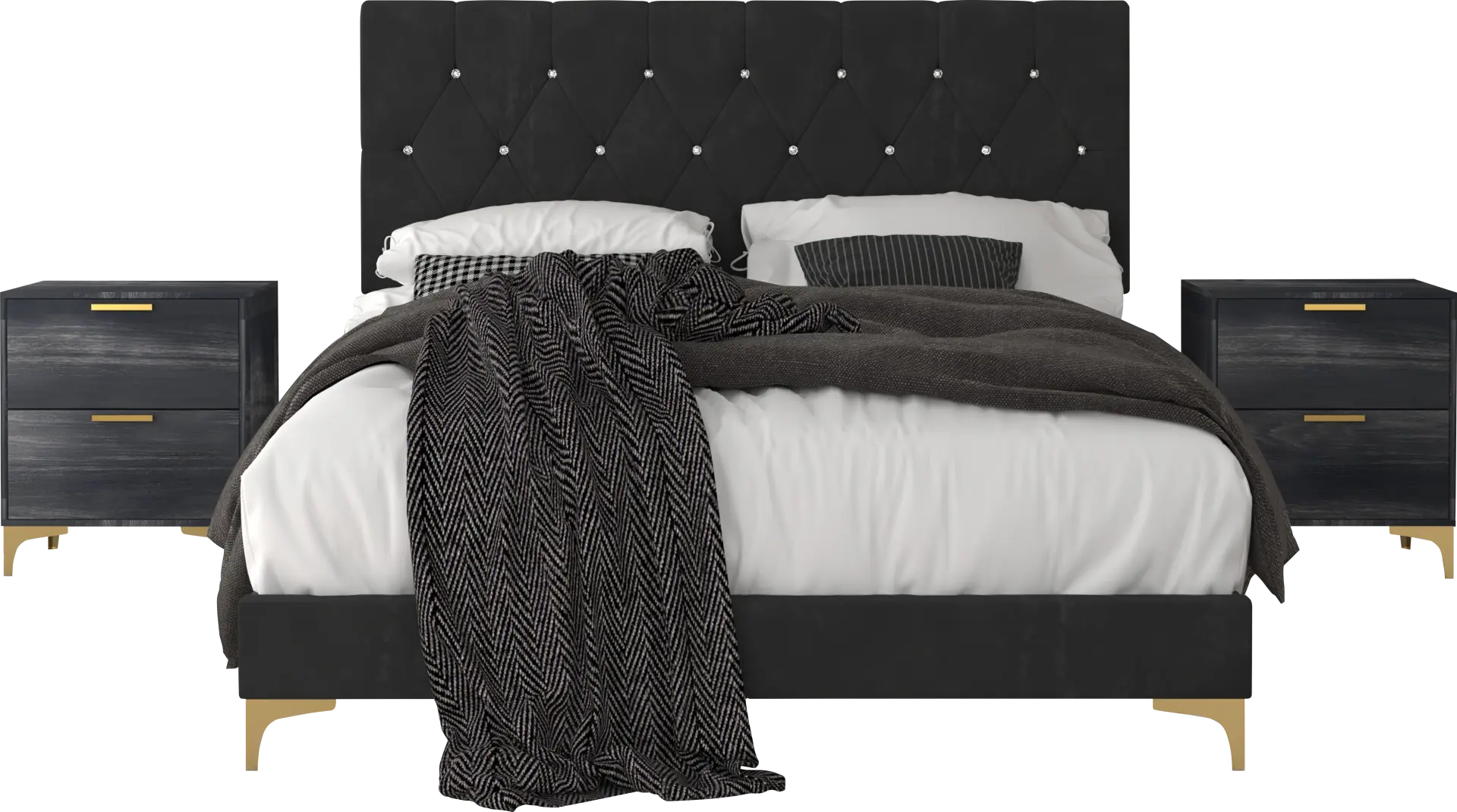 Allengrove Black King Bed with 2 Nightstands