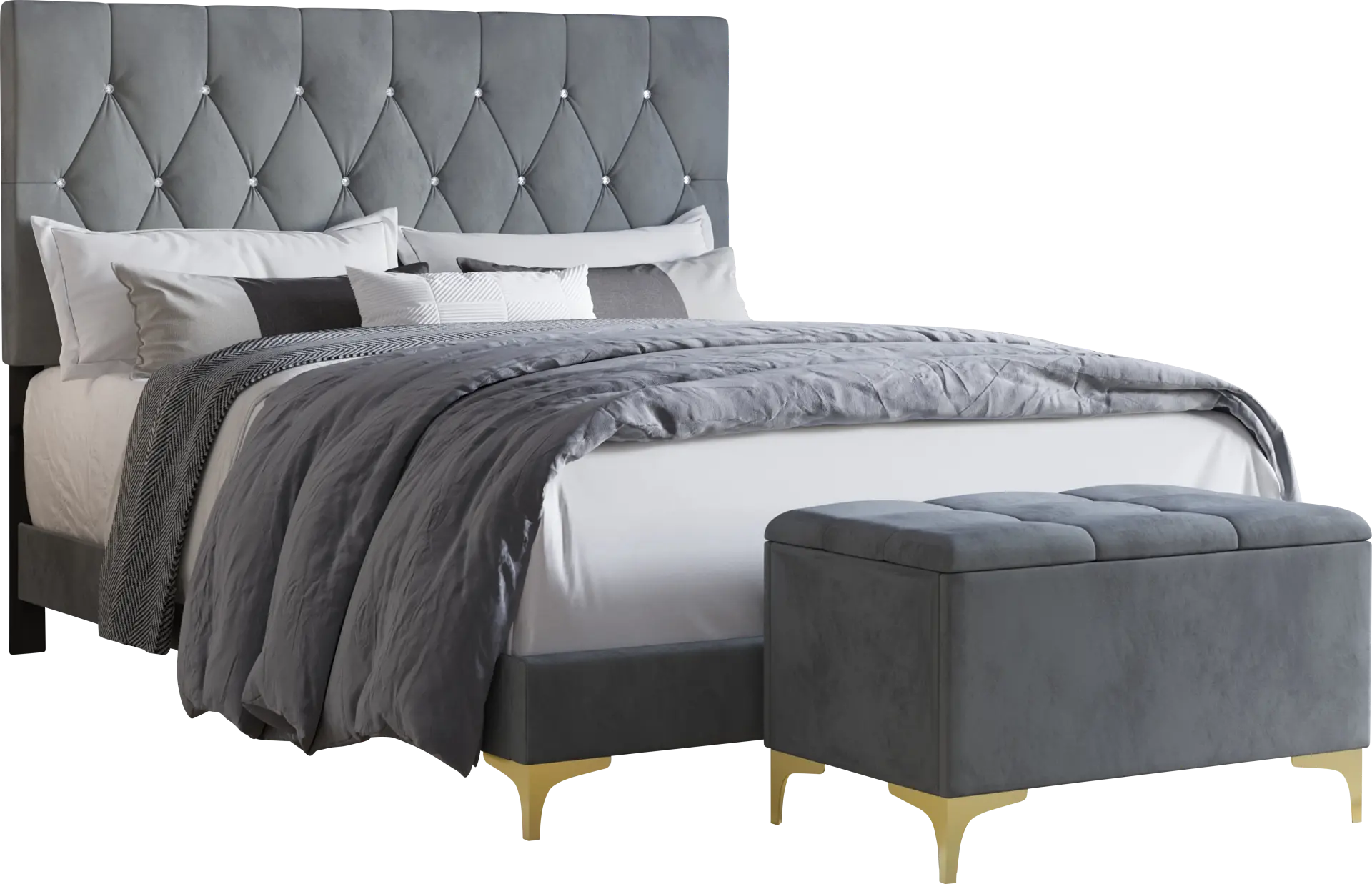 Alresford Gray Full Bed with Bench