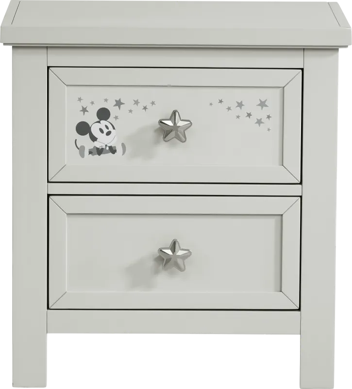 Mickey Mouse and Minnie Mouse Gray Nightstand with Classic Art