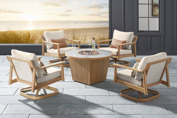 Logen Natural Outdoor Swivel Rocker Arm Chair with Beige Cushions