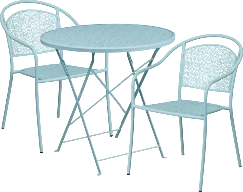 Sunnyside Terrace Blue 3 Pc 30 in. Round Folding Patio Set