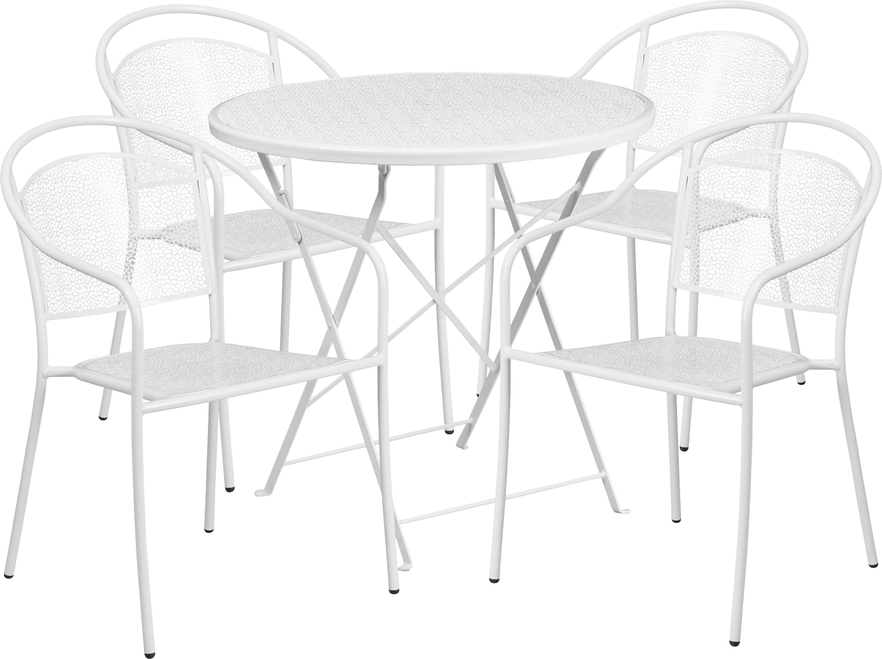 Sunnyside Terrace White 5 Pc 30 in. Round Folding Patio Set - Thumbnail - Image 1