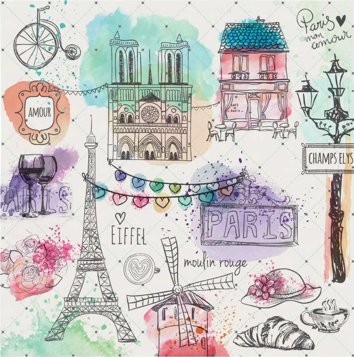 Kids Tourist in Paris White Artwork - Image 1