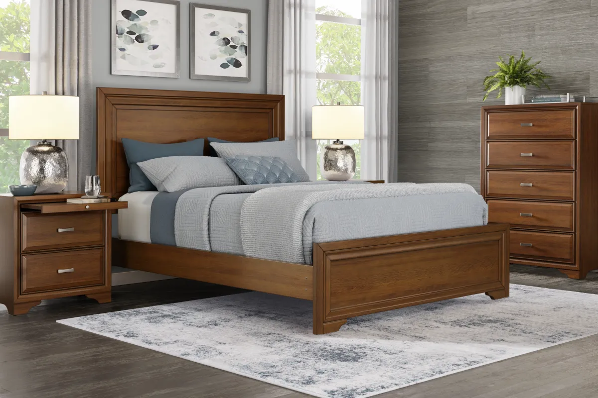 Belcourt Brown Cherry Finish 5 Pc King Panel Bedroom