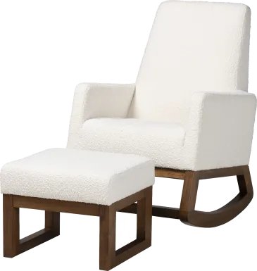Amebco Off-White Rocking Chair with Ottoman