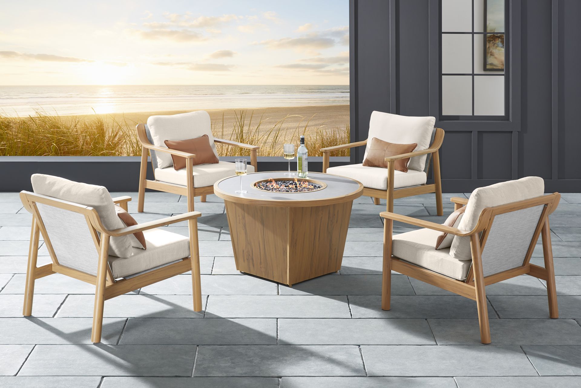 Logen Natural Outdoor Chair with Beige Cushions - Image 2