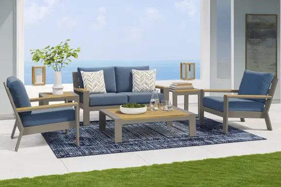 Solana Taupe 4 Pc Outdoor Loveseat Seating Set With Blueberry Cushions