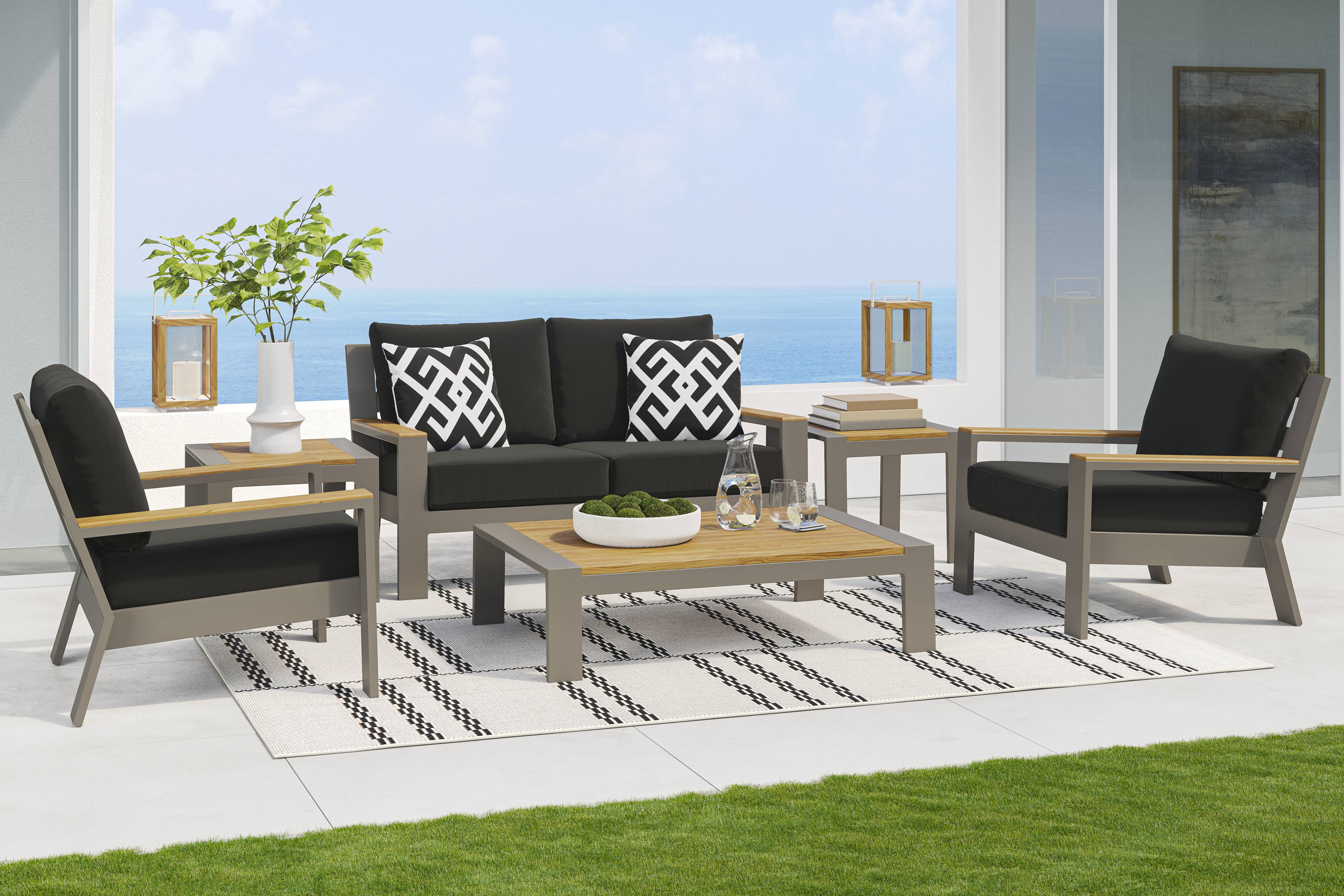 Solana Taupe 4 Pc Outdoor Loveseat Seating Set With Charcoal Cushions - Thumbnail - Image 1