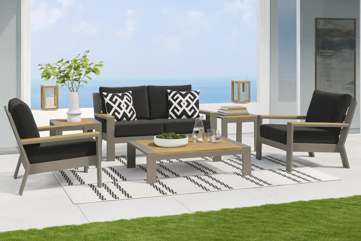 Solana Taupe Outdoor Loveseat with Charcoal Cushions