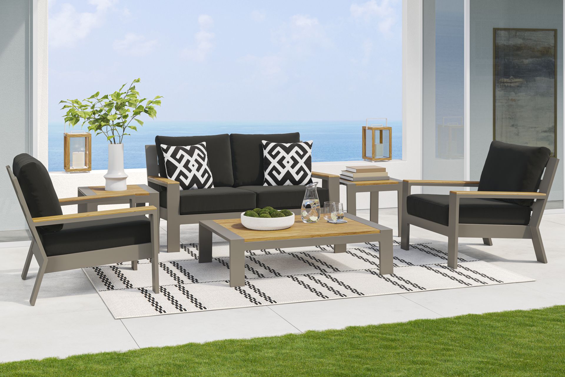 Solana Taupe 4 Pc Outdoor Loveseat Seating Set With Charcoal Cushions - Image 1