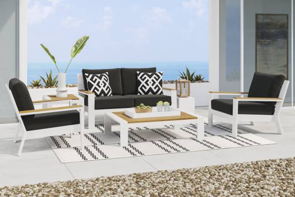 Solana White Outdoor Loveseat with Charcoal Cushions