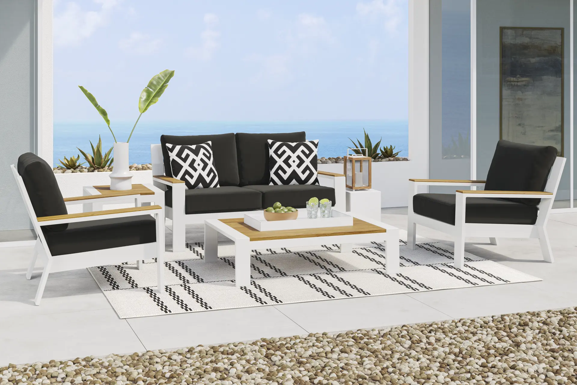 Solana White 4 Pc Outdoor Loveseat Seating Set With Charcoal Cushions