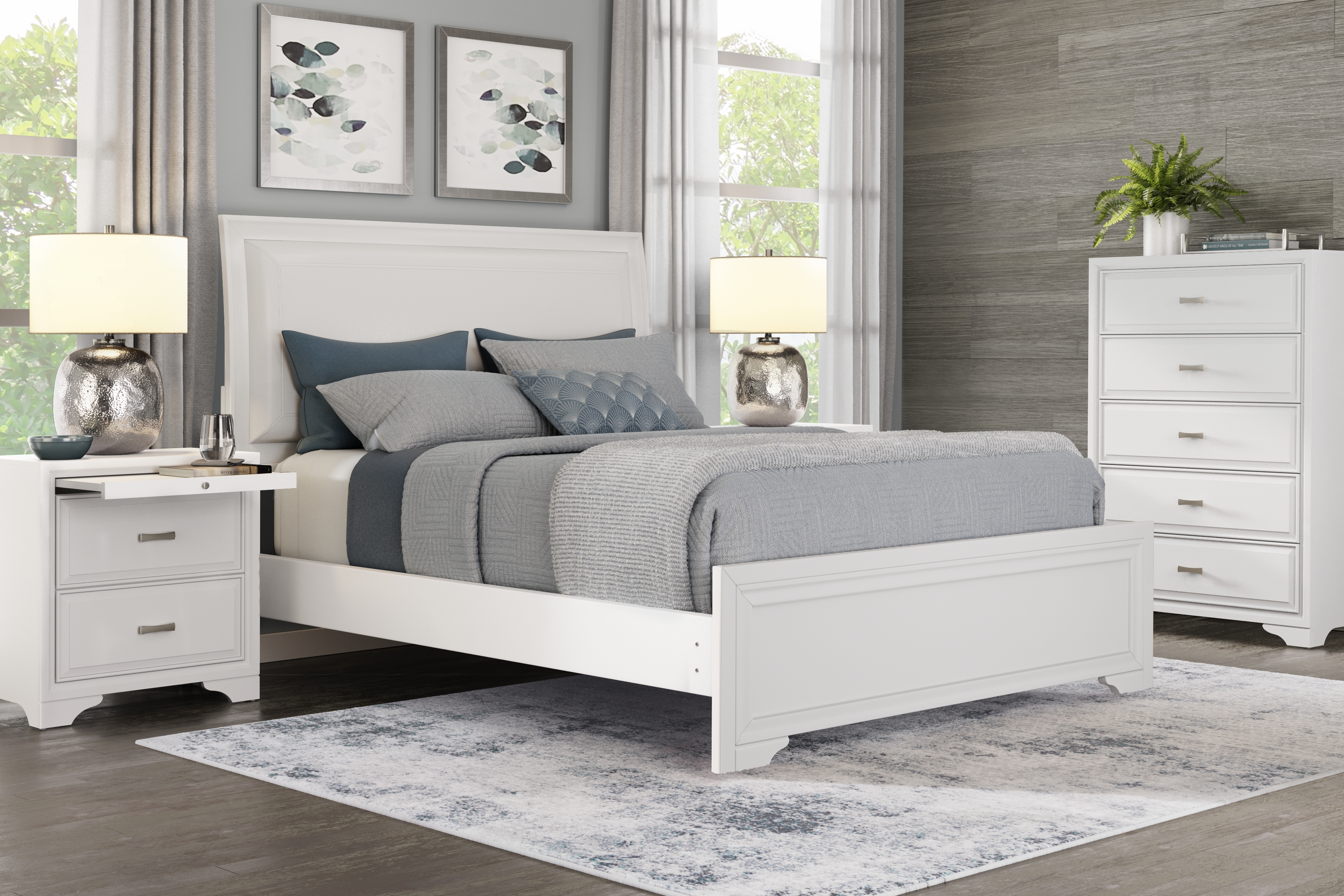 Belcourt White 3 Pc Queen Upholstered Sleigh Bed