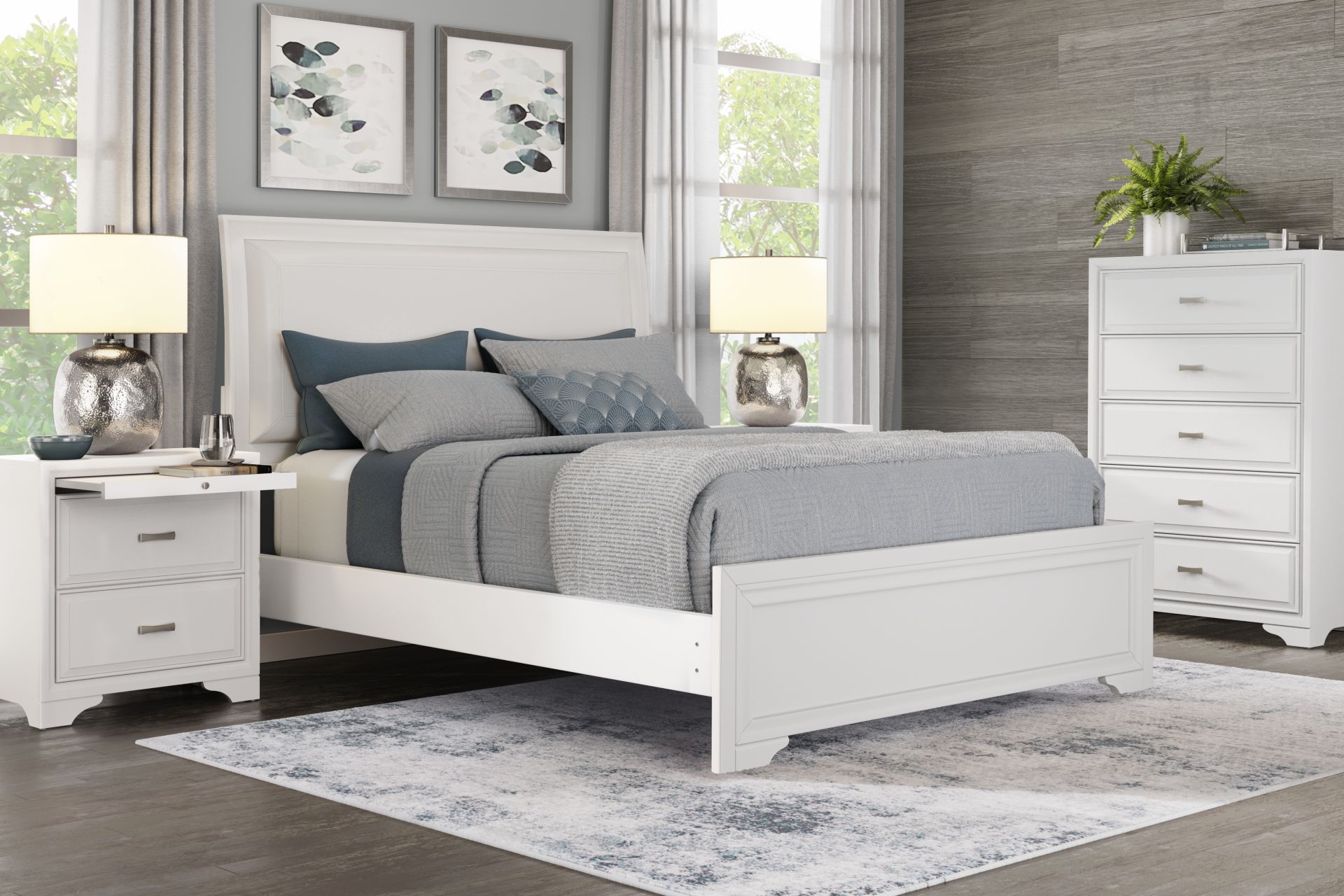 Belcourt White 5 Pc Queen Upholstered Sleigh Bedroom - Image 1