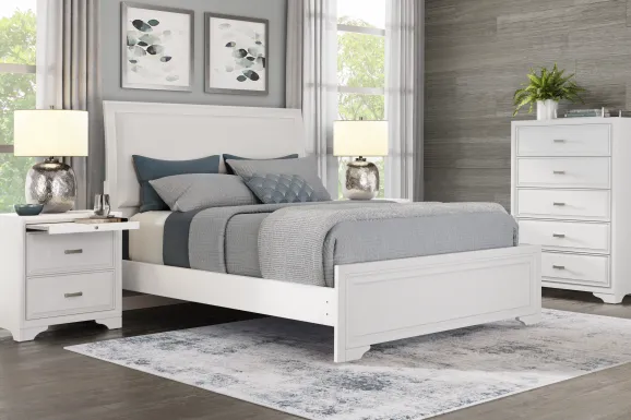 Belcourt White 3 Pc King Upholstered Sleigh Bed