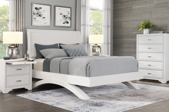 Belcourt White 3 Pc Queen Upholstered Sleigh Arch Bed