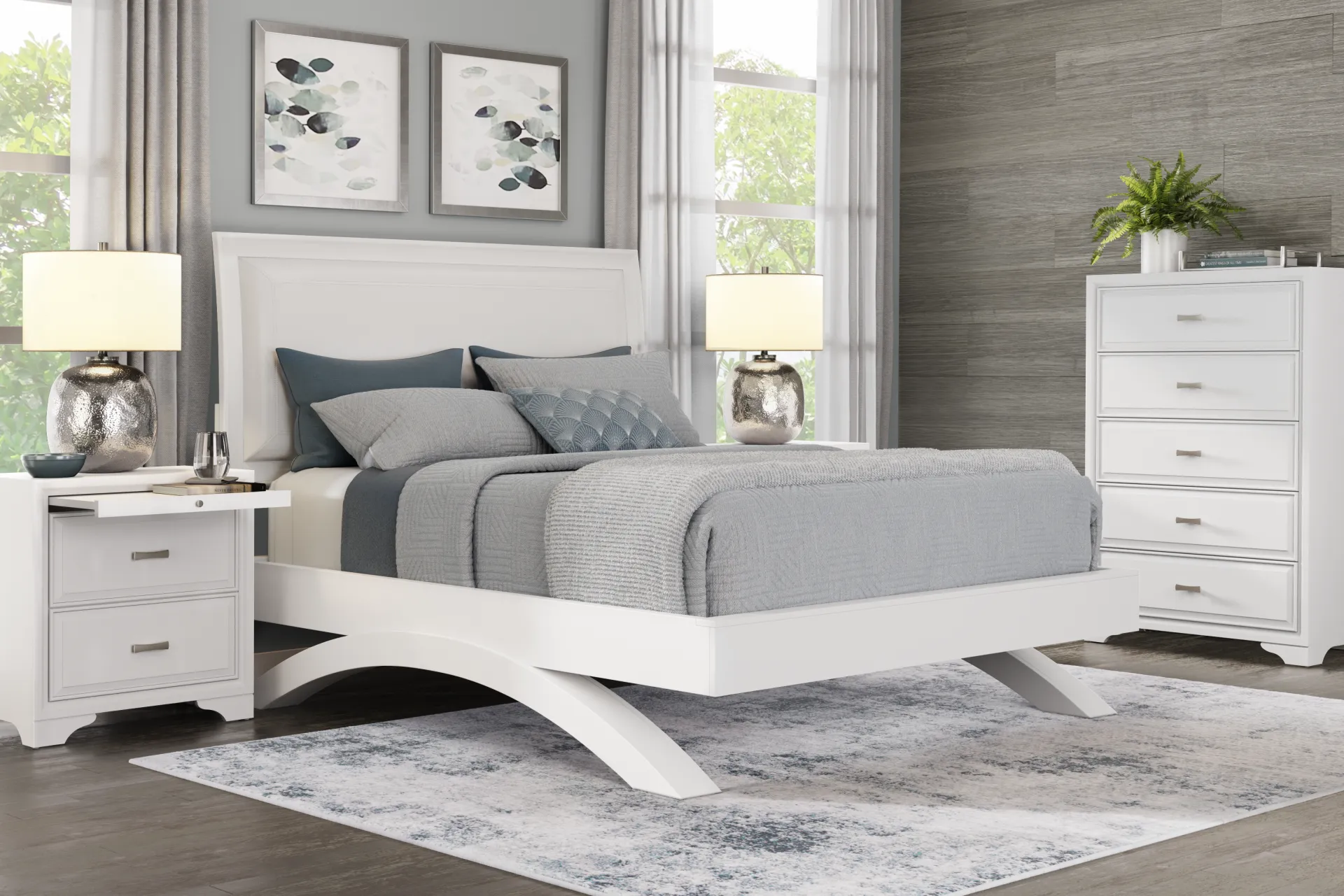 Belcourt White 3 Pc Queen Upholstered Sleigh Arch Bed - Image 1