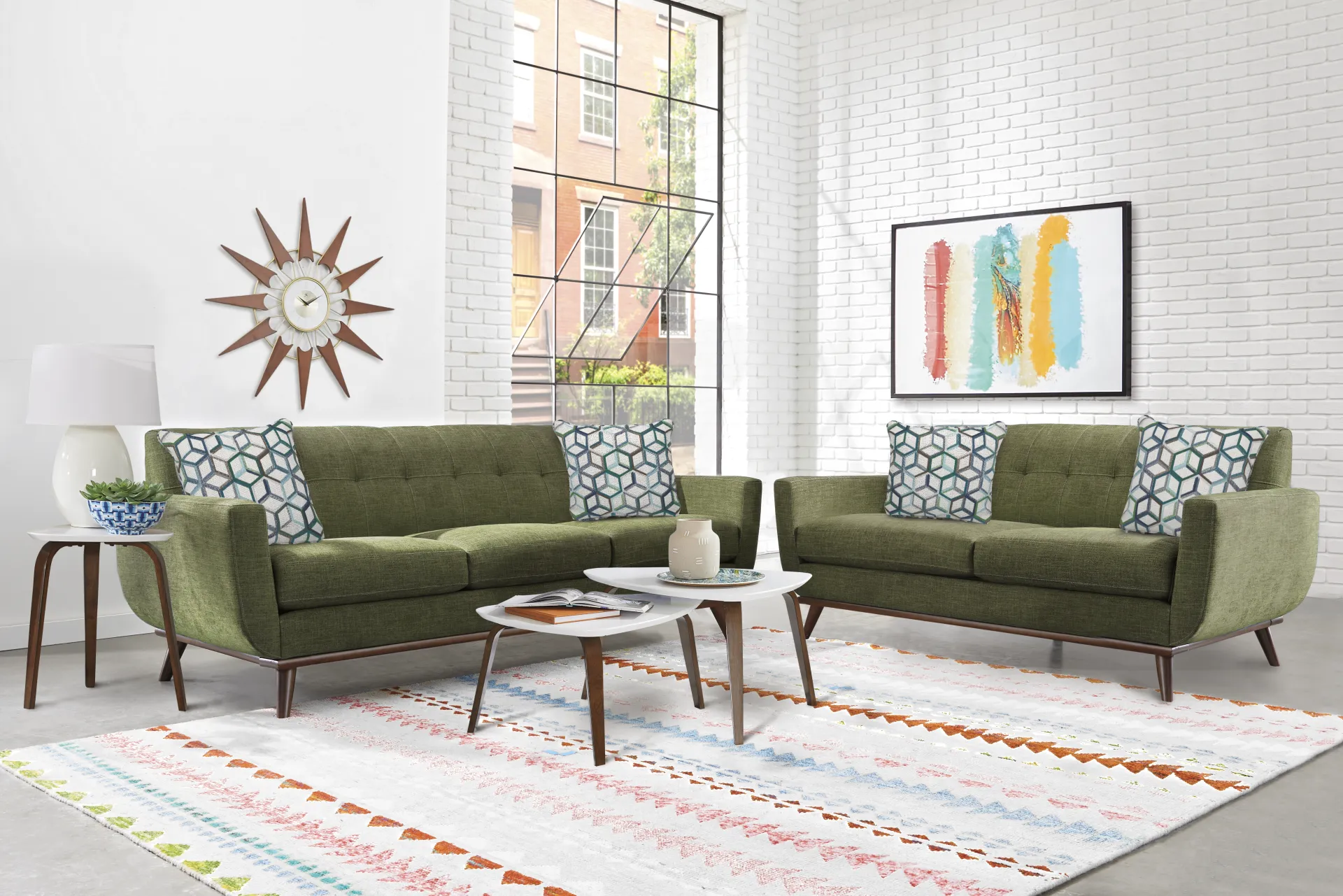 East Side 7 Pc Avocado Green Chenille Fabric Living Room Set With