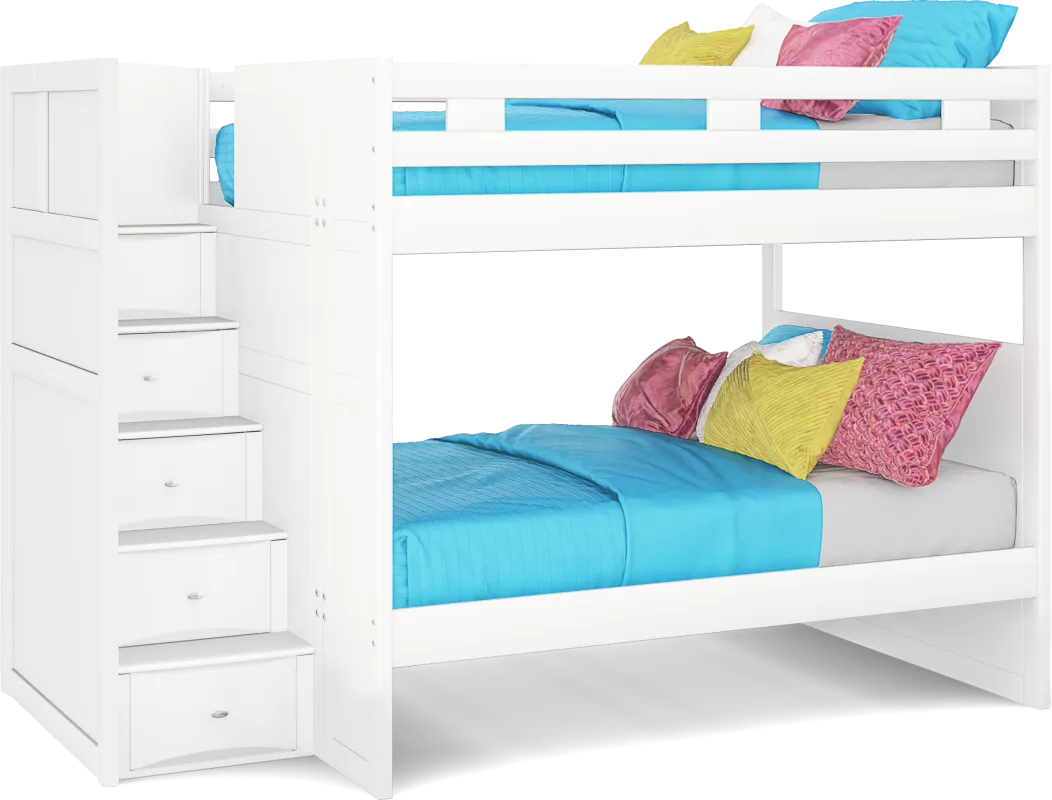 Ivy League 2.0 White Full/Full Step Bunk Bed