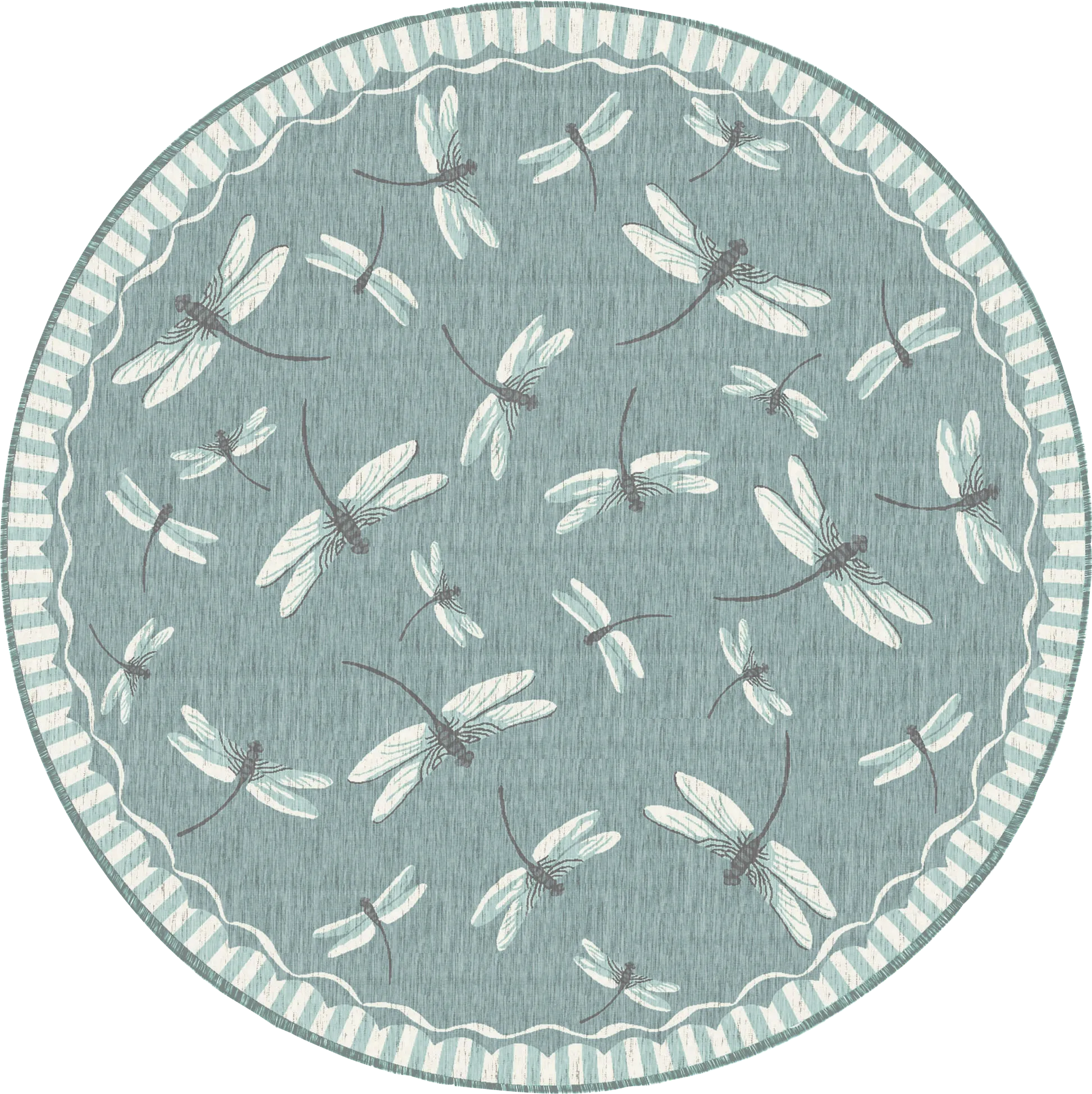 Dragonfly Dance Aqua 7'10 Round Indoor/Outdoor Rug - Thumbnail - Image 1