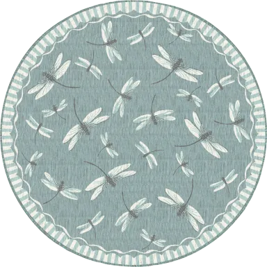 Dragonfly Dance Aqua 7'10 Round Indoor/Outdoor Rug