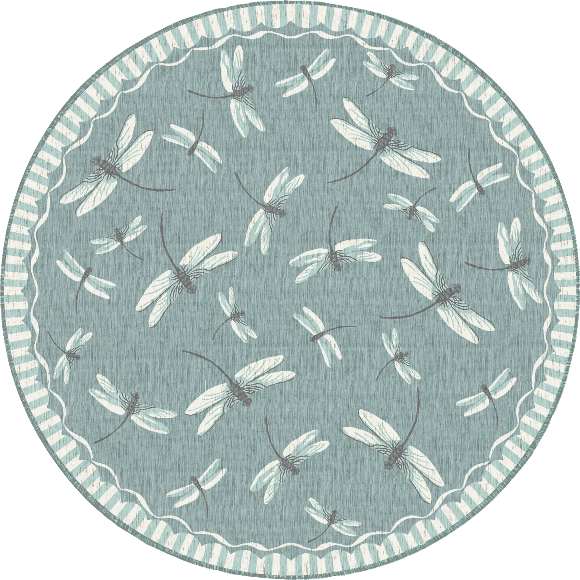 Dragonfly Dance Aqua 7'10 Round Indoor/Outdoor Rug - Image 1