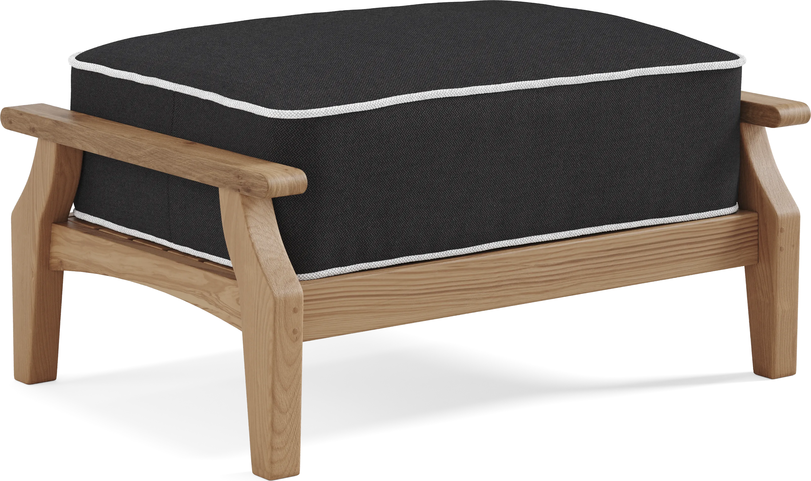 Pleasant Bay Teak Outdoor Ottoman with Charcoal Cushion - Thumbnail - Image 1