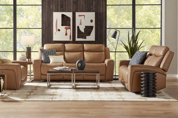 Davidson Caramel Leather Dual Power Reclining Sofa