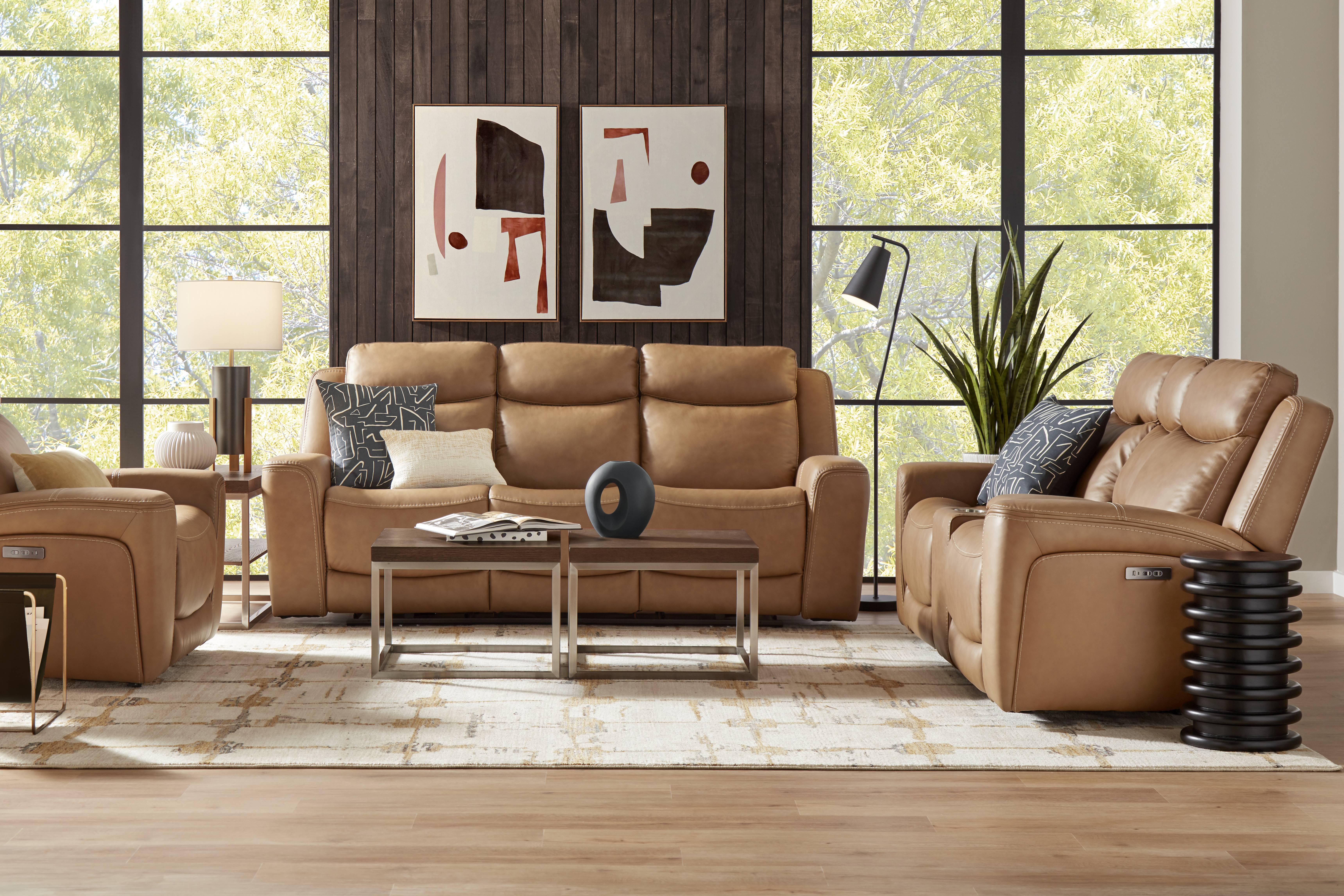 Davidson Caramel Leather Dual Power Reclining Console Loveseat