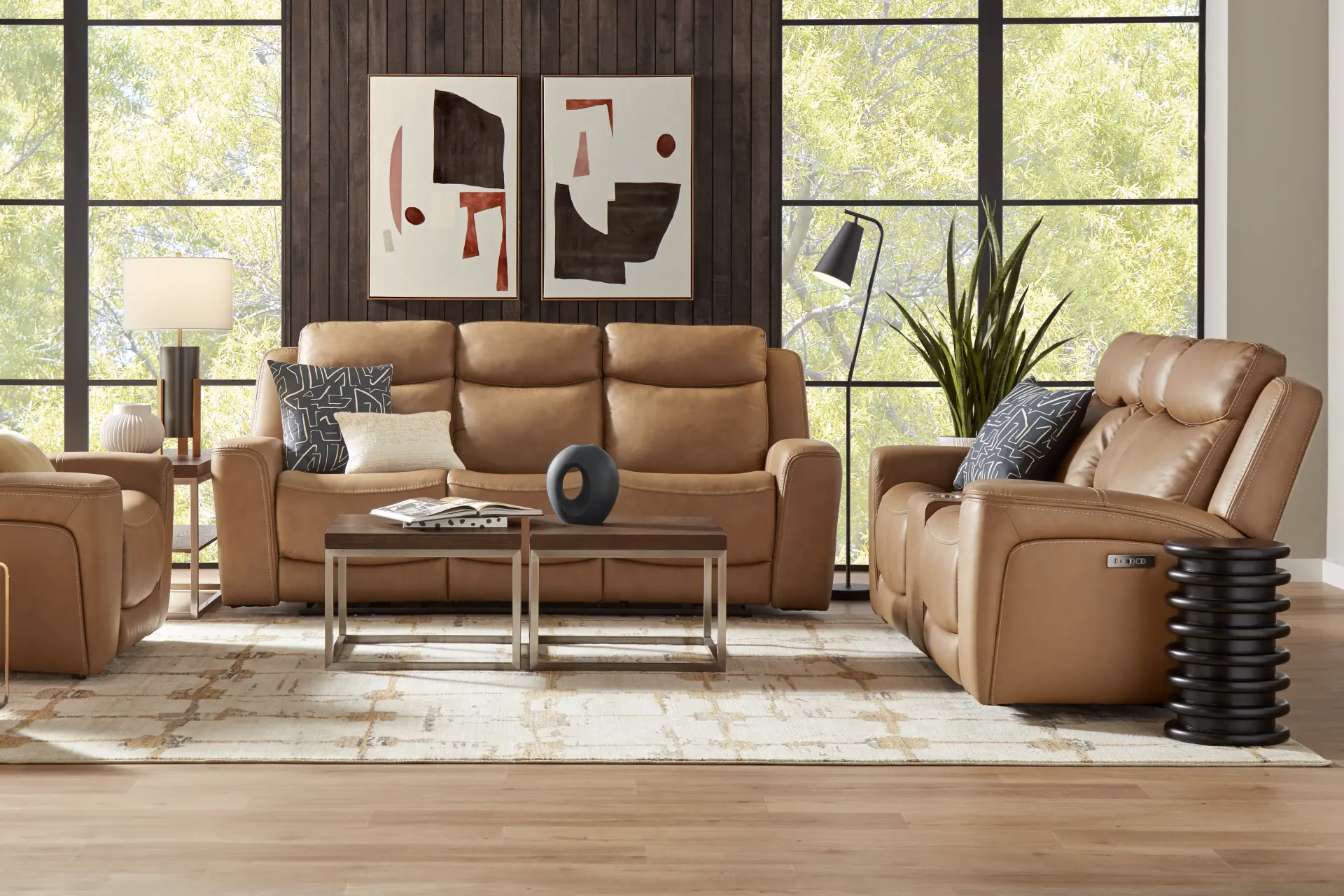 Davidson Caramel Leather 8 Pc Dual Power Reclining Living Room