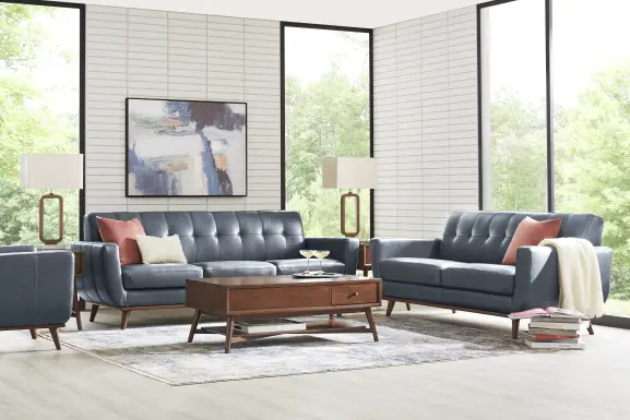 Greyson Blue Leather Sofa