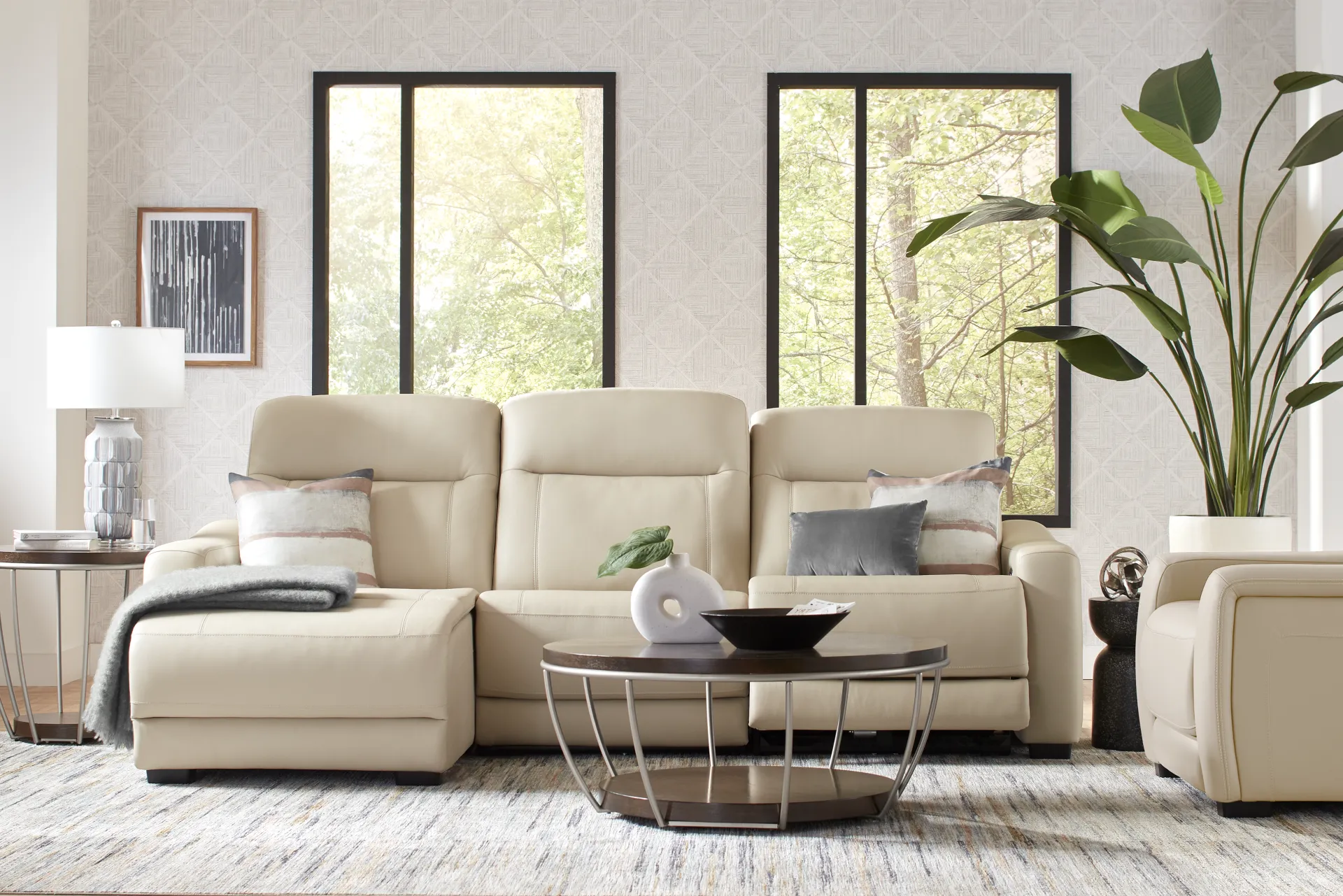 Newport Almond Leather 3 Pc Dual Power Reclining Sectional - Image 1