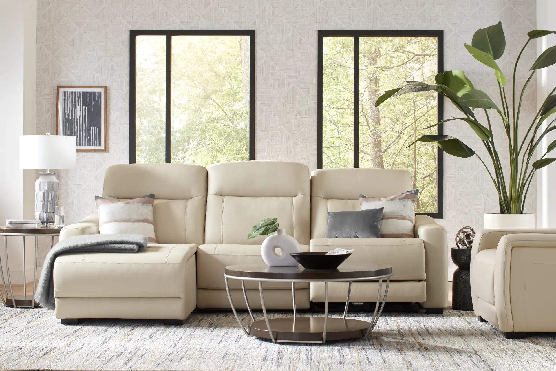 Newport Almond Leather 3 Pc Dual Power Reclining Sectional