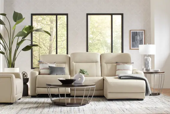 Newport Almond Leather 3 Pc Dual Power Reclining Sectional