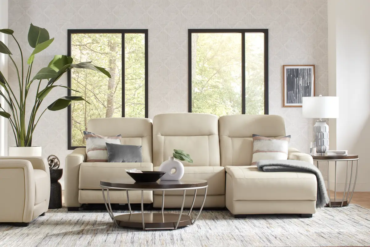 Newport Almond Leather 3 Pc Dual Power Reclining Sectional