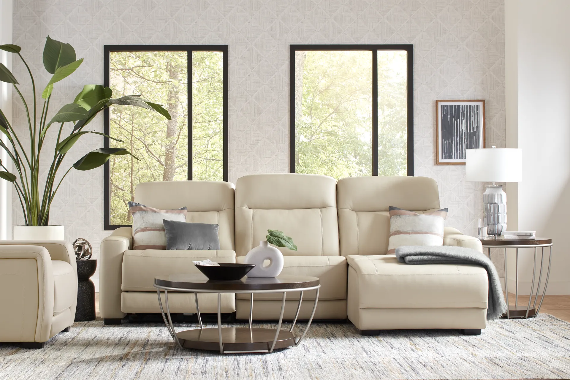 Newport Almond Leather 6 Pc Dual Power Reclining Sectional Living Room - Image 1