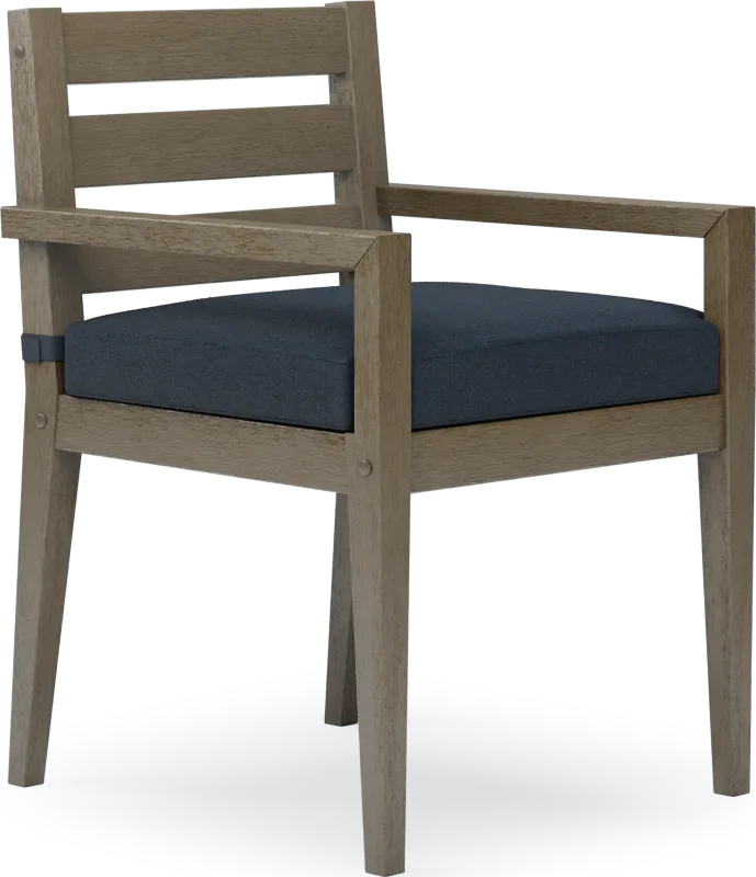 Lake Tahoe Gray Outdoor Arm Chair with Indigo Cushion