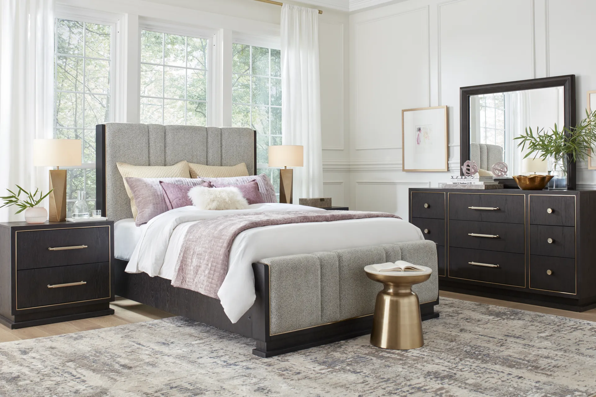 Wilshire Merlot 5 Pc Queen Upholstered Bedroom - Image 1