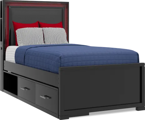 Kids Carbon Optix Black Twin Storage Bed with LED Lights