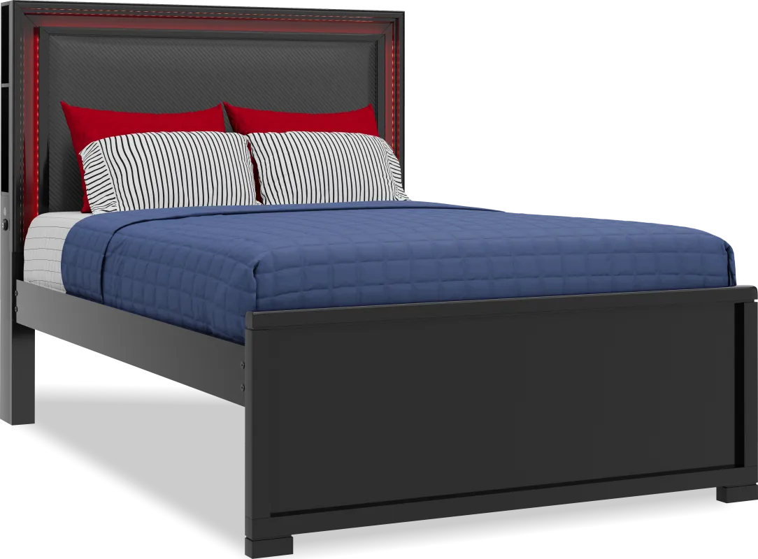 Kids Carbon Optix Black Full Bed with LED Lights