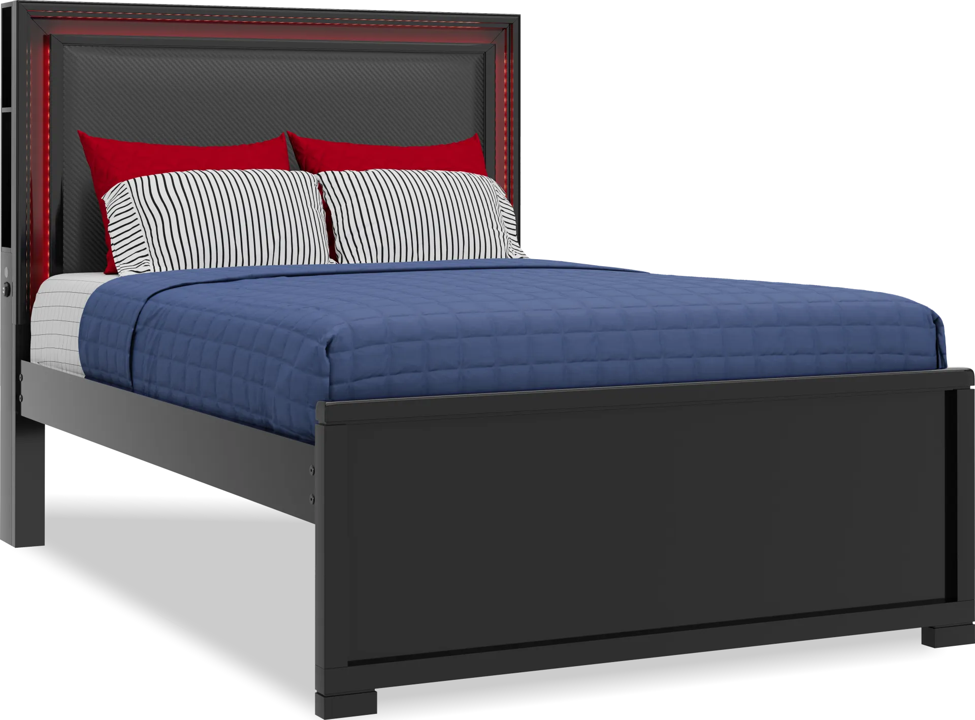 Kids Carbon Optix Black 3 Pc Full Bed with LED Lights - Image 1