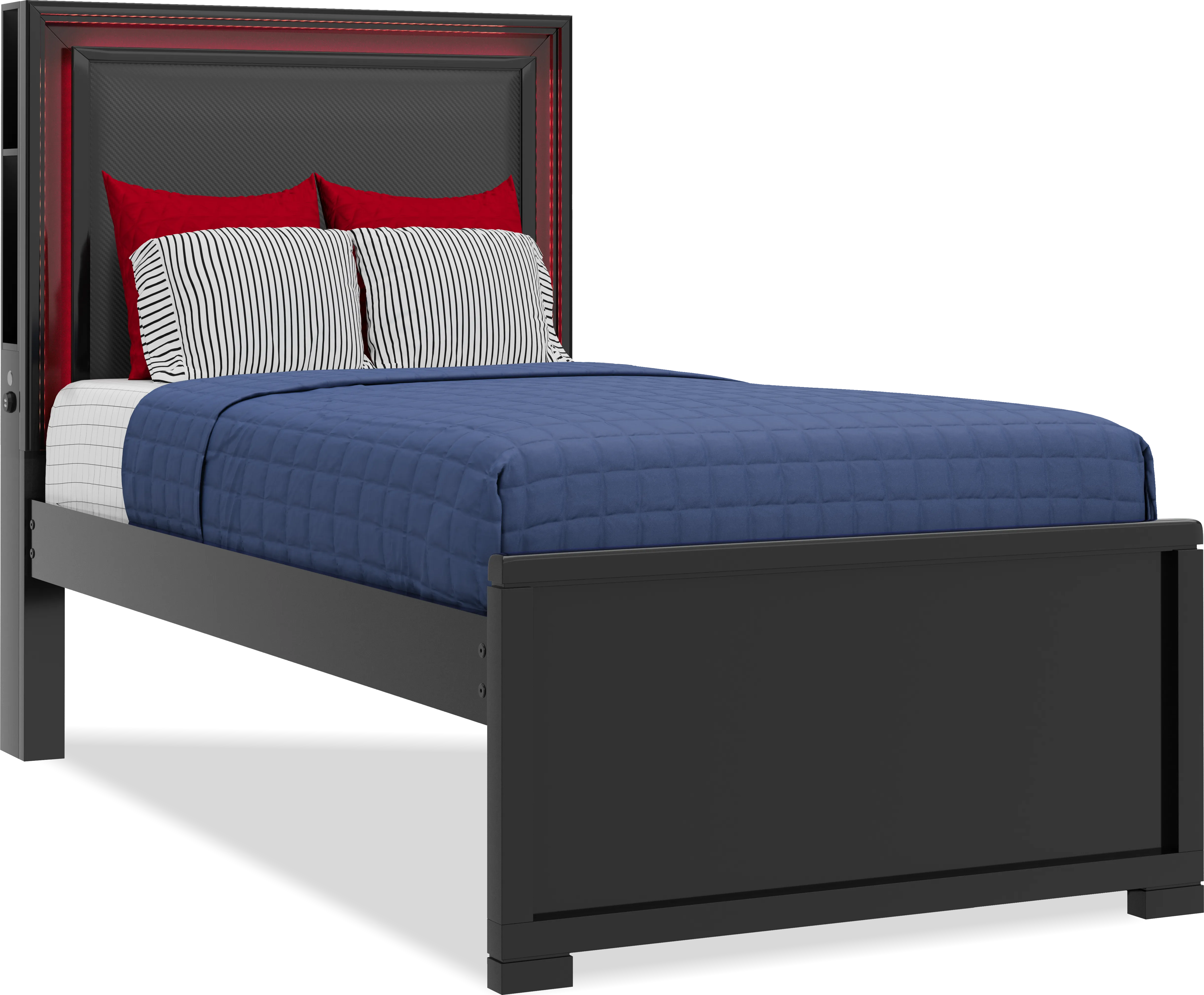 Kids Carbon Optix Black Twin Bedroom with LED Lights - Thumbnail - Image 4