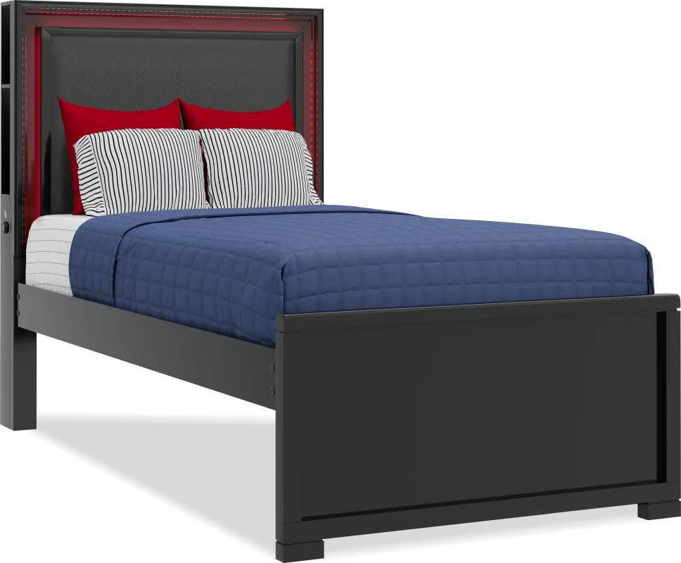 Kids Carbon Optix Black Twin Bed with LED Lights