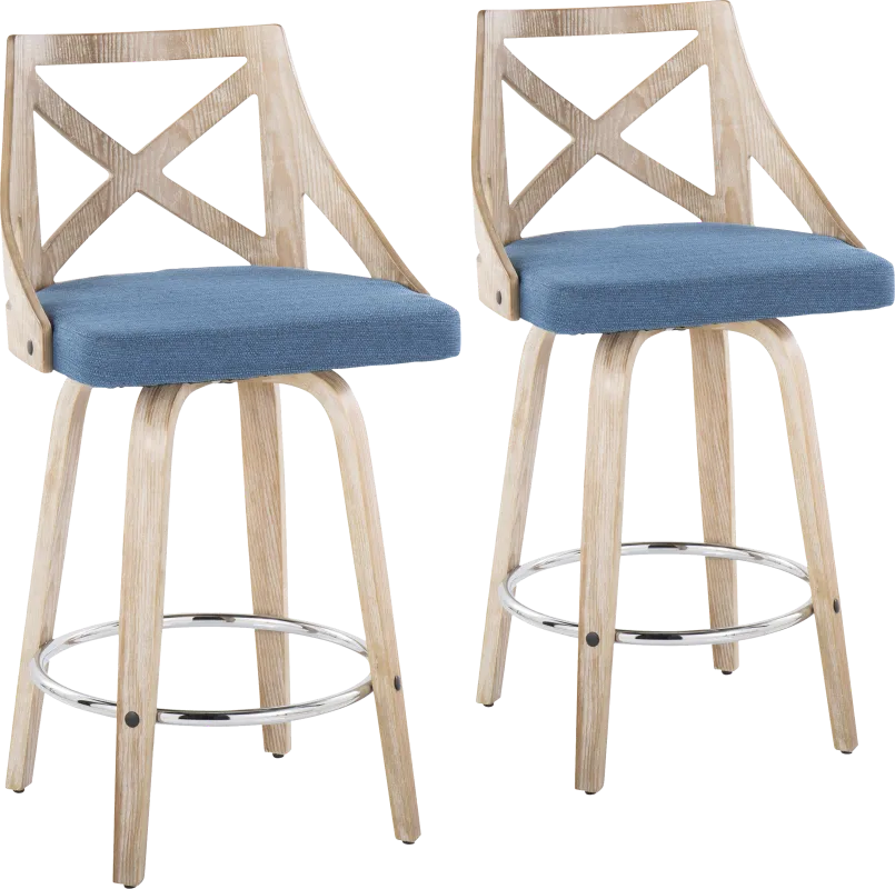 Hasbrouck III Blue Swivel Counter Height Stool, Set of 2