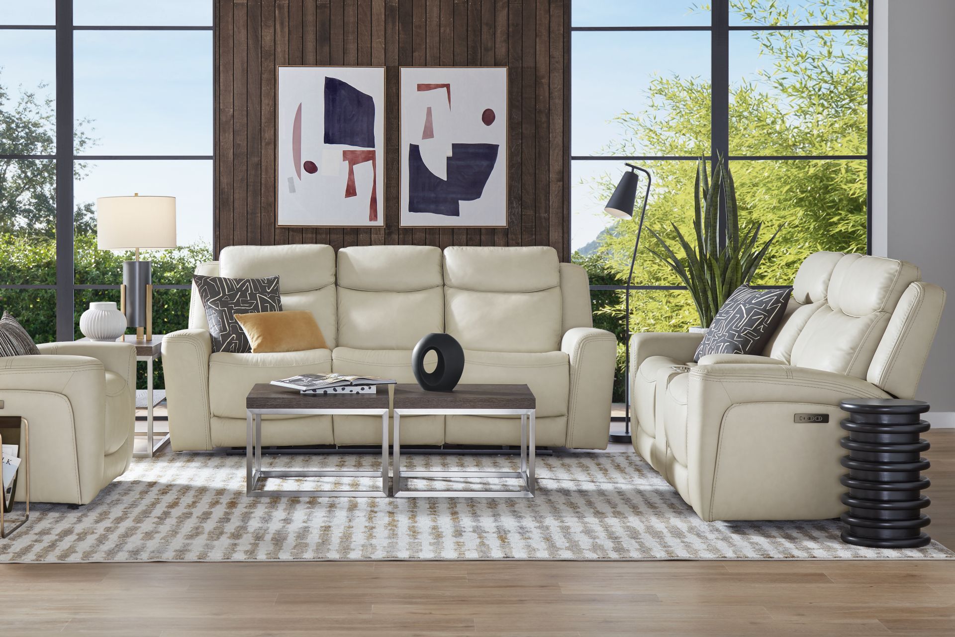 Davidson Platinum Leather 5 Pc Dual Power Reclining Living Room - Image 1