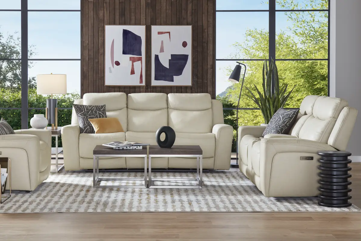 Drew & Jonathan Davidson 5 Pc Platinum Beige Leather Dual Power ...